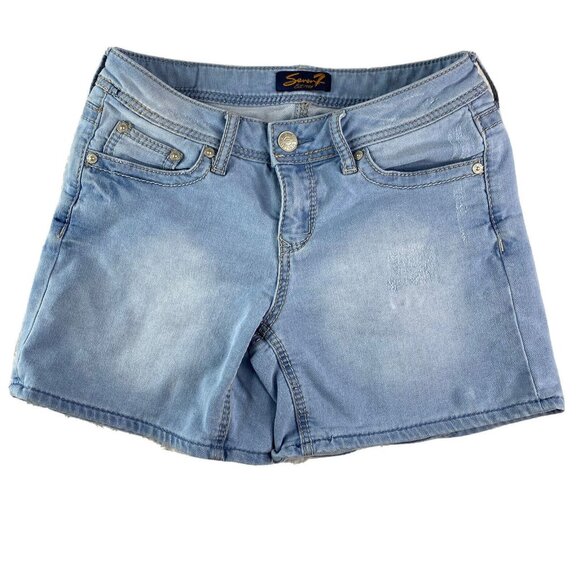 Seven7 Jean Shorts Womems 4 Distressed Blue 28x5.5 Stretch Demin Low Rise - Picture 1 of 16